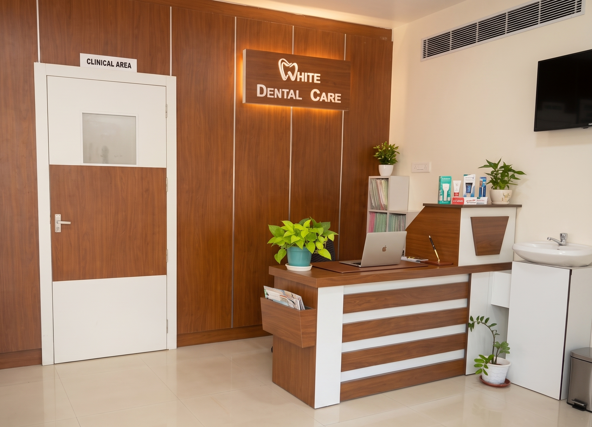 Patient reception area at White Dental Care Velur, Kerala